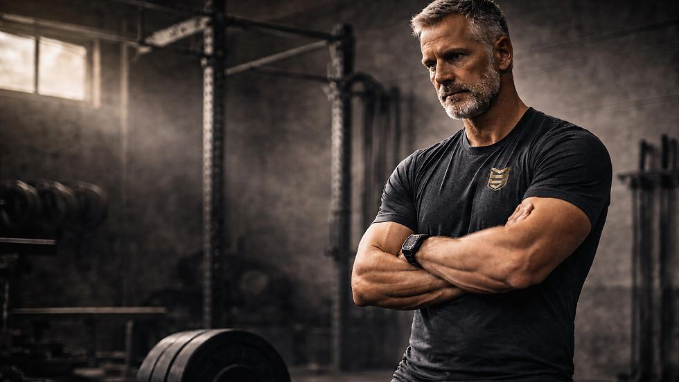 Spor salonunda kollarını bağlamış bir antrenör